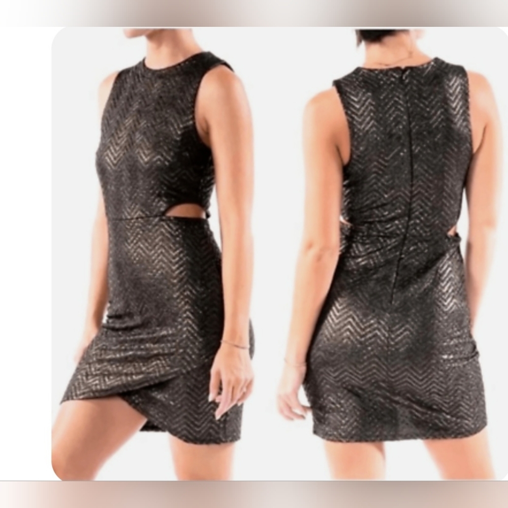 The Moon Gold & Black Dress With Side Cut-outs